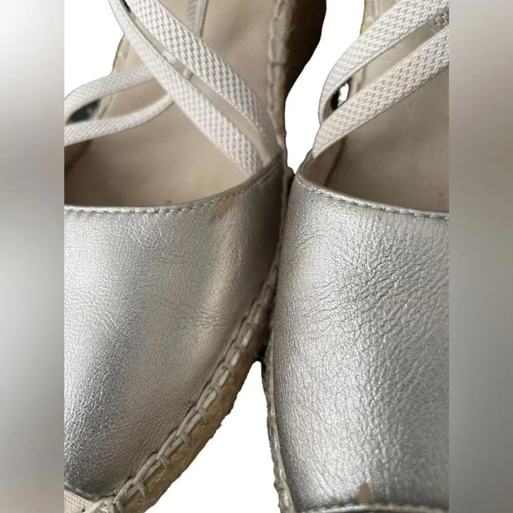 Abeo Women's‎ Silver Leather Wedge Sandals with Jute Platform